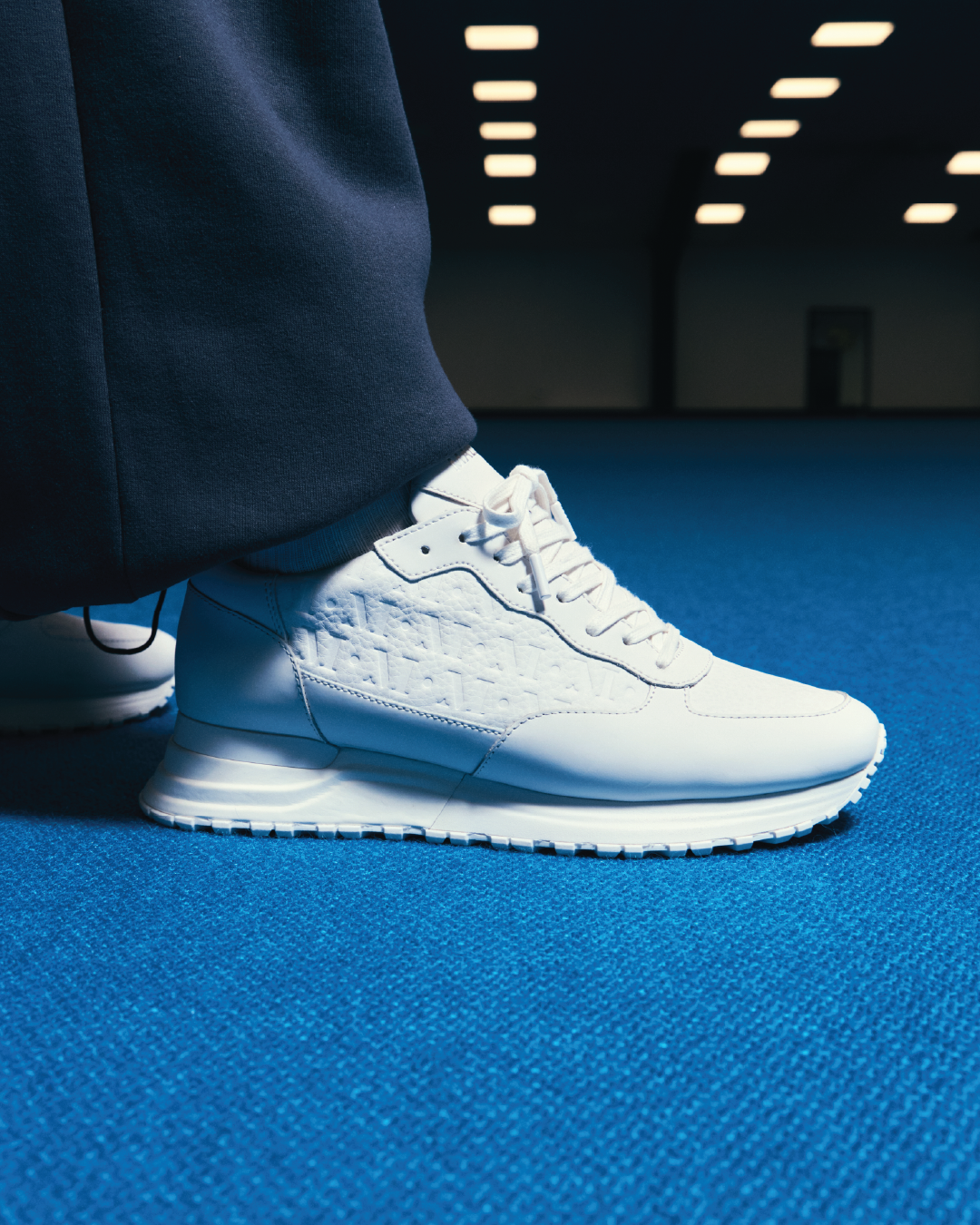 MALLET Popham Men's White Tumbled Leather Monogram Trainers
