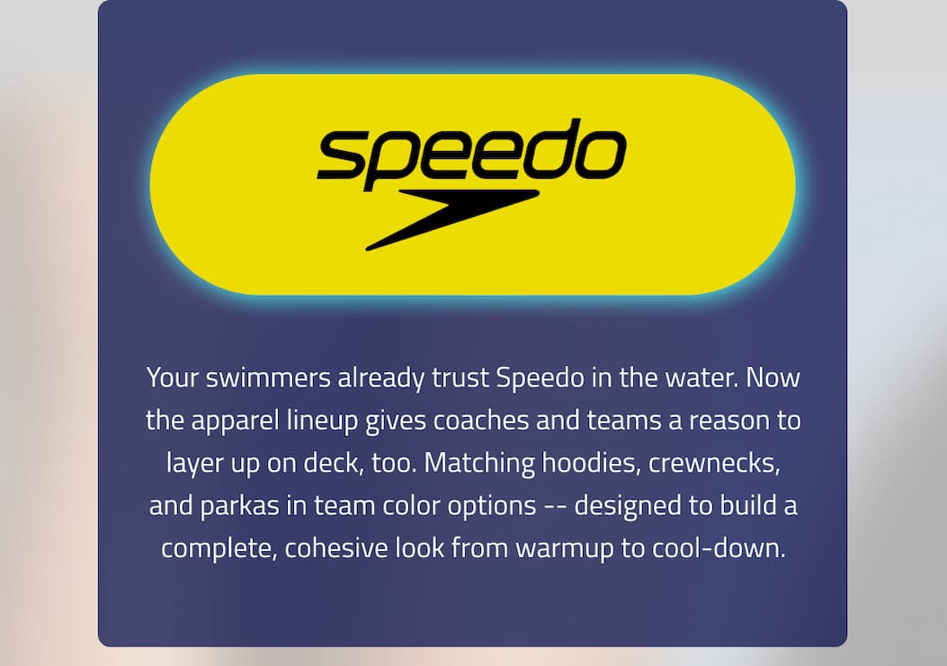 New team apparel that layers with your suits and goes wherever practice takes you.