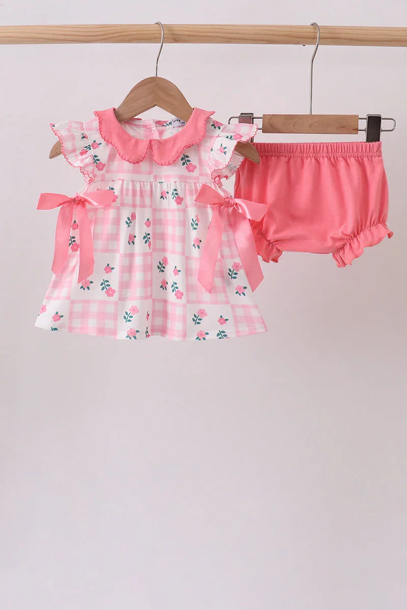Image of Pink Floral Ruffle Bloomer Set