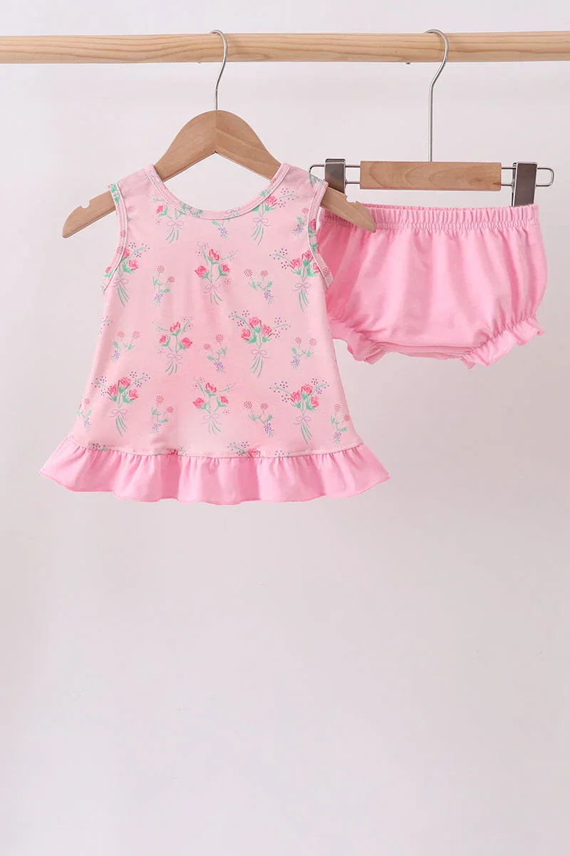 Image of Pink Floral Ruffle Bloomer Set