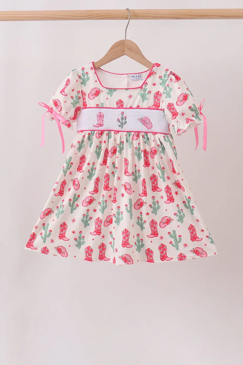Image of Pink Boots Smocked Dress