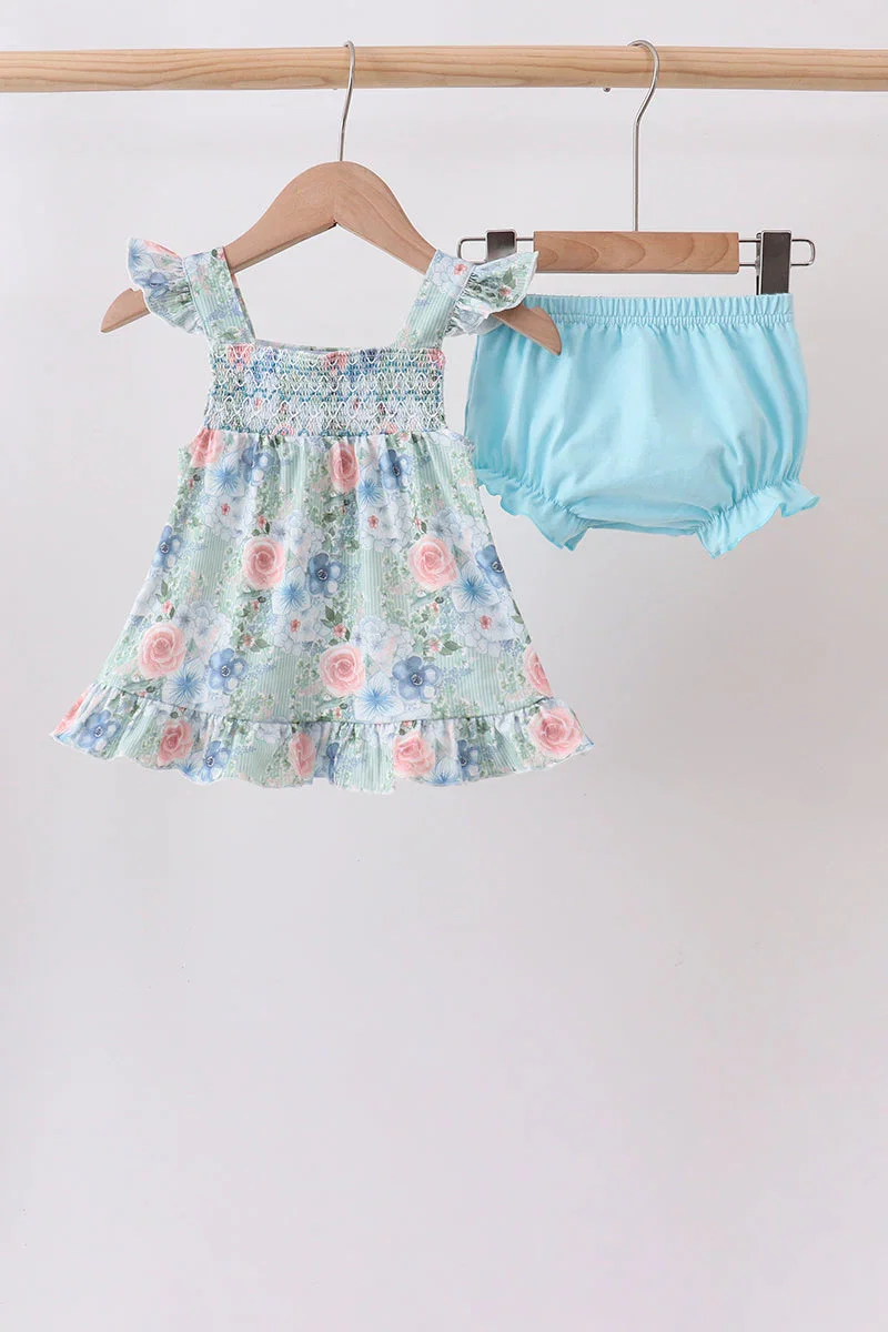 Image of Floral Smocked Bloomer Set