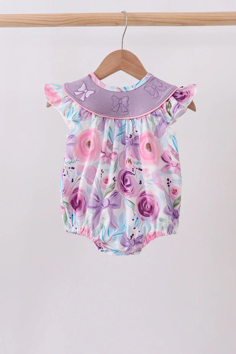 Image of Purple Bow Embroidered Floral Bubble