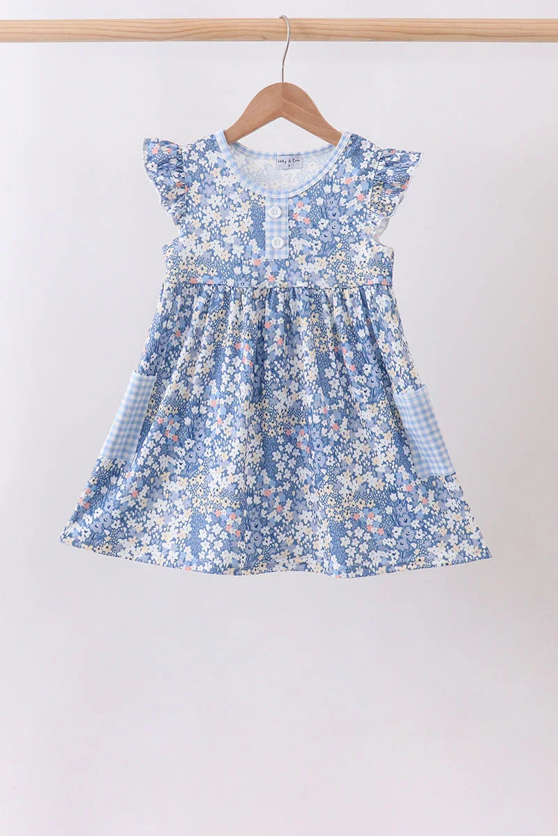 Image of Blue Floral Print Dress