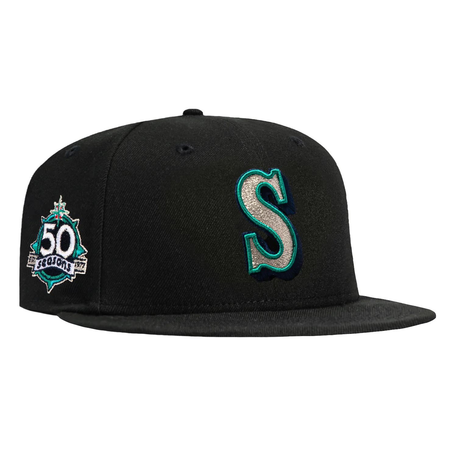 Image of New Era 59Fifty Black Dome Seattle Mariners 50th Anniversary Patch 1987 Hat - Black