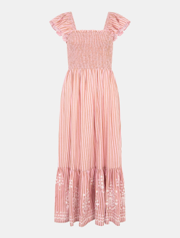Embroidered Stripe Midi Dress Pink