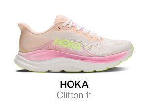 HOKA Women's Clifton 11 Sneakers in Pink/Peach/White