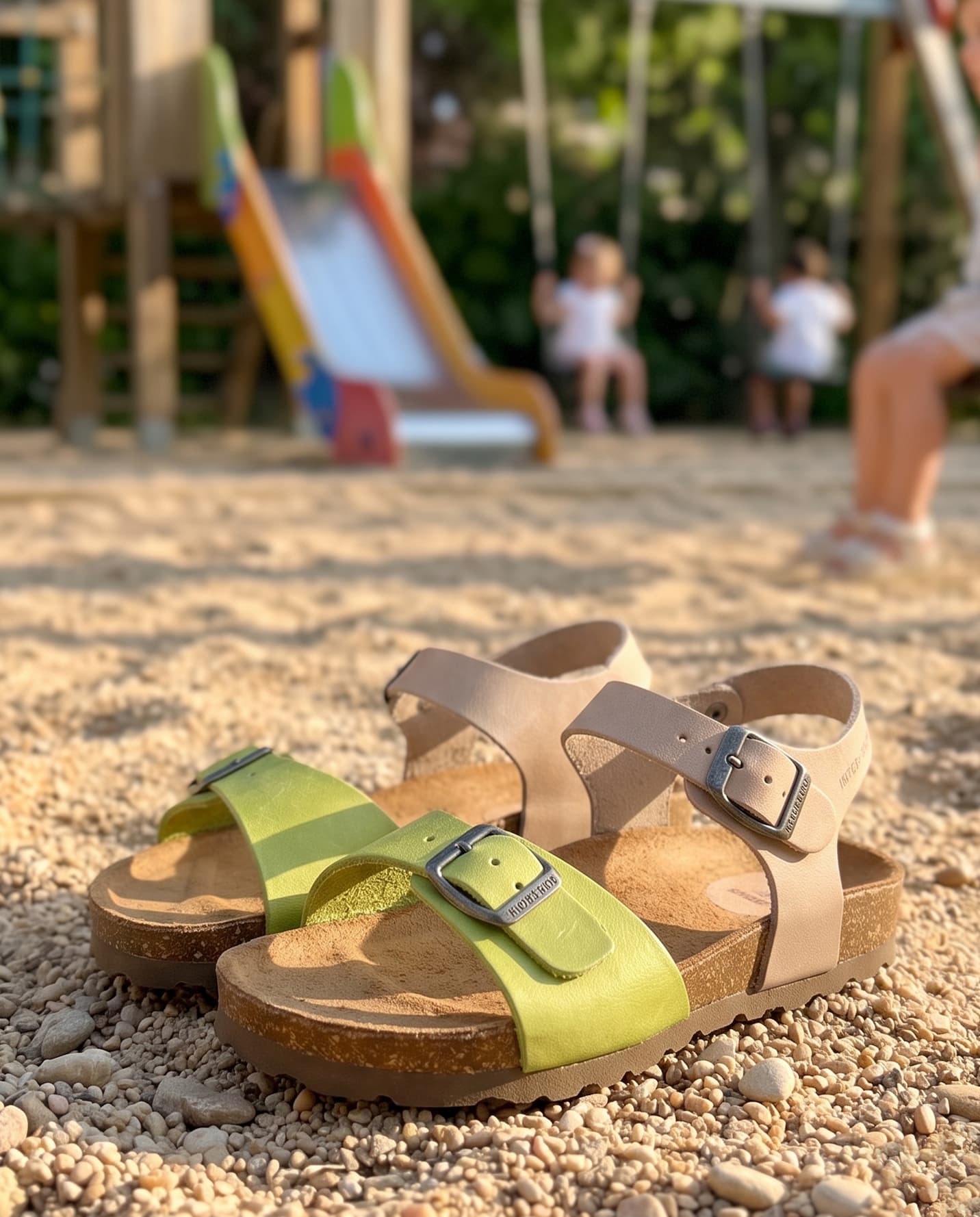Sandalias infantiles en un parque