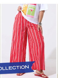 Limited Collection Hose mit weitem Bein in Rot mit Streifen und Knitteroptik