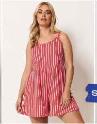 YOURS gestreifter Jumpsuit in Orange mit Struktur