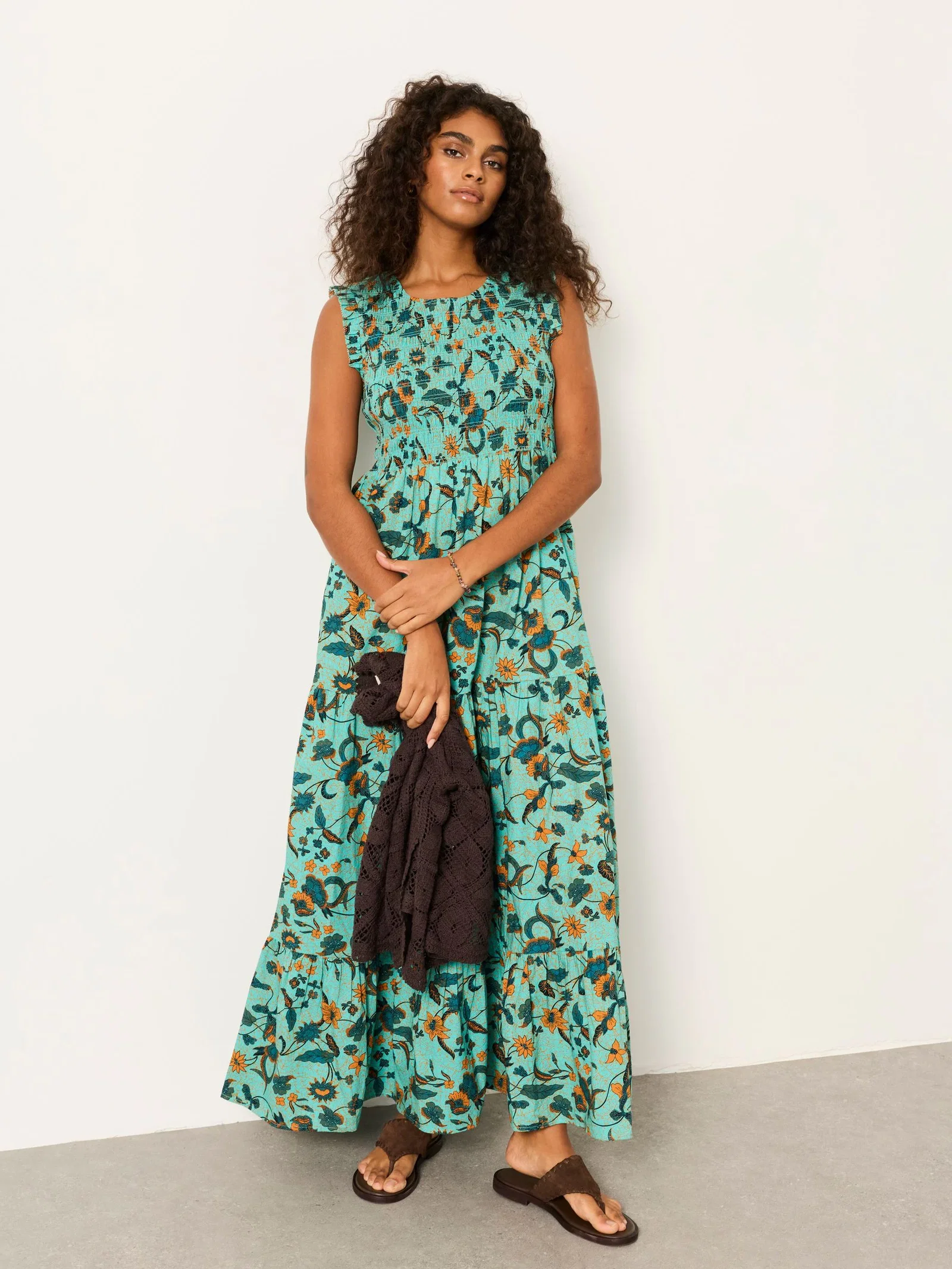 FatFace Anais Teal Blue Batik Maxi Dress