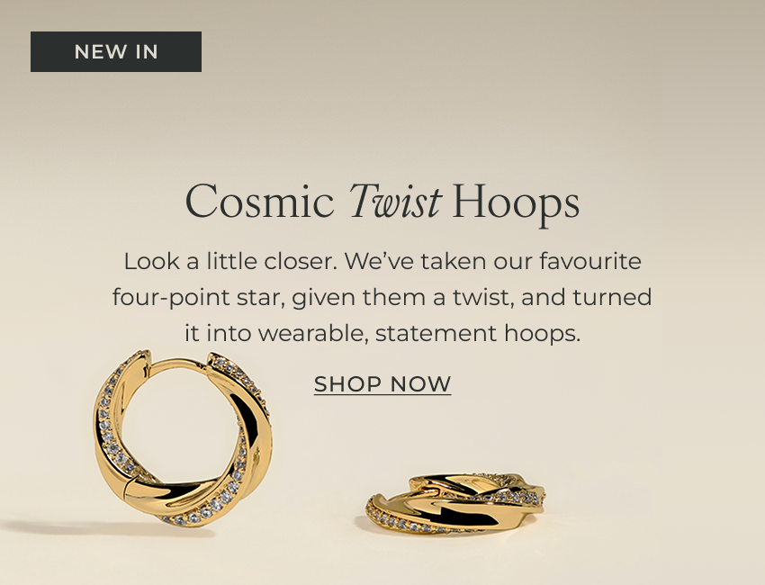Look a little closer. We’ve taken our favourite four-point star, given them a twist, and turned it into wearable, statement hoops.