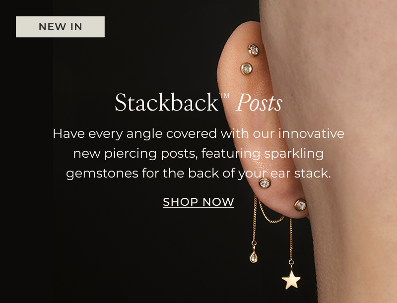 Have every angle covered with our innovative new piercing posts, featuring sparkling gemstones for the back of your ear stack.