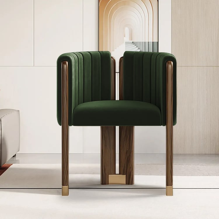 Velvet Upholstered Channel Tufted Barrel Accent Chair with Wood Legs
