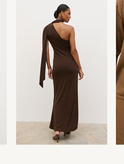 Celina Drape Ruffle Jersey Maxi Dress