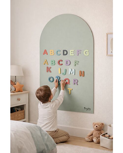 Image of Lavagna Magnetica da Parete MagneKids™ - Arco - 95x60 cm - Verde Salvia - Installazione Facile Senza Fori