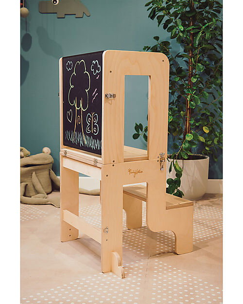 Image of Torre Montessori 3 in 1 - Natural - Lavagna Magnetica e Convertibile in Tavolo+Sedia