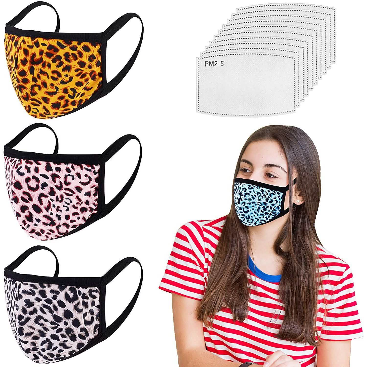 Image of 3-Pack: Adult Cotton Reusable Face Masks with 10 Filters