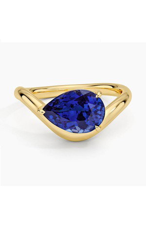 14K Yellow Gold Silhouette Blue Lab Sapphire Cocktail Ring