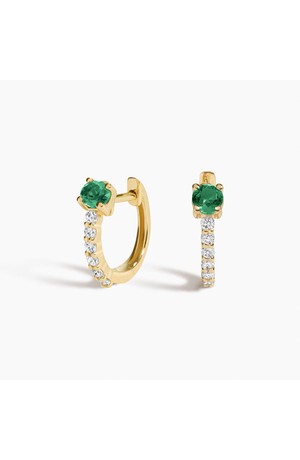 14K Yellow Gold Taylor Lab Emerald and Lab Diamond Huggie Earrings (1/10 ct. tw.)