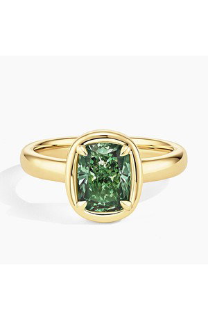 18K Yellow Gold Andrea Bezel Prong Pacific Green Cushion Lab Diamond Ring (2 ct. tw.)