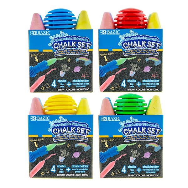Sidewalk Chalk with Holder - 4 Pack, Assorted