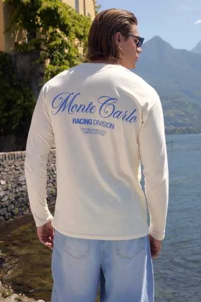Ecru Regular Monte Carlo Print Long Sleeve T-Shirt