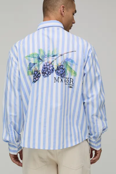 Oversized Long Sleeve Fruit Print Stripe Shirt