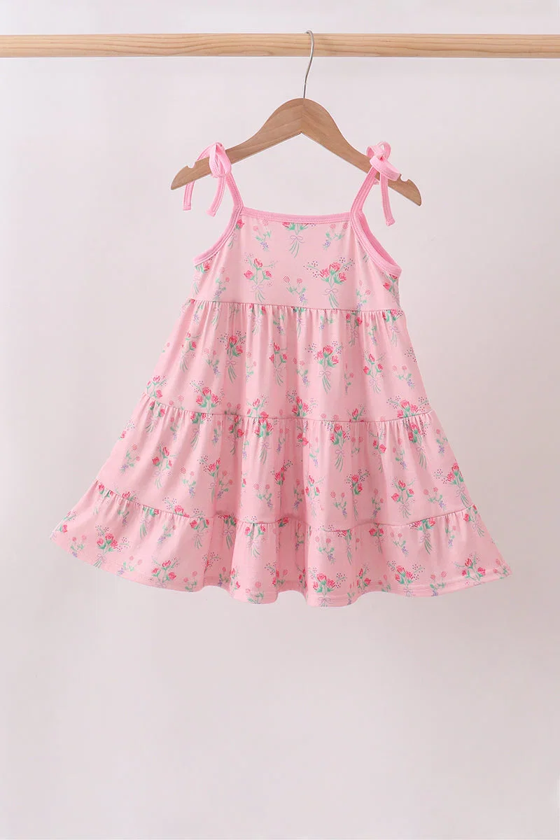 Image of Pink Floral Tiered Dress