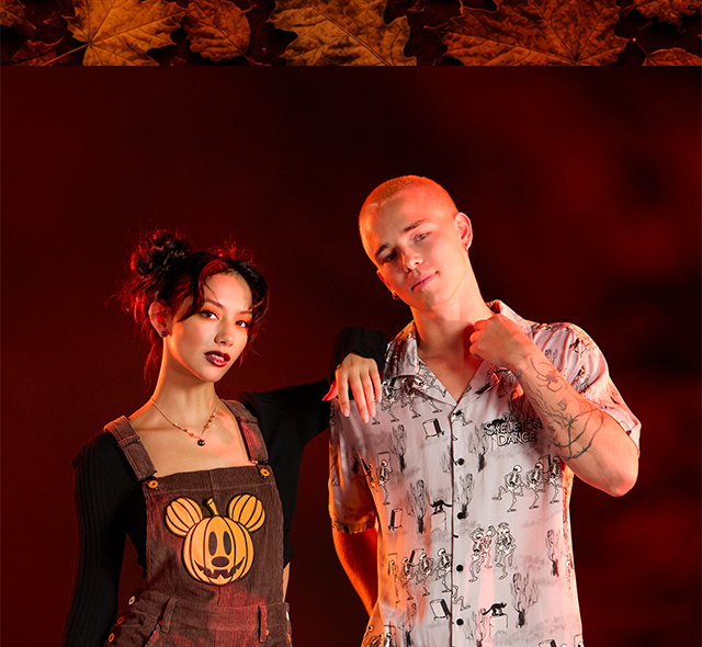 Pumpkin Shortalls and Skeleton Dance Button-Up