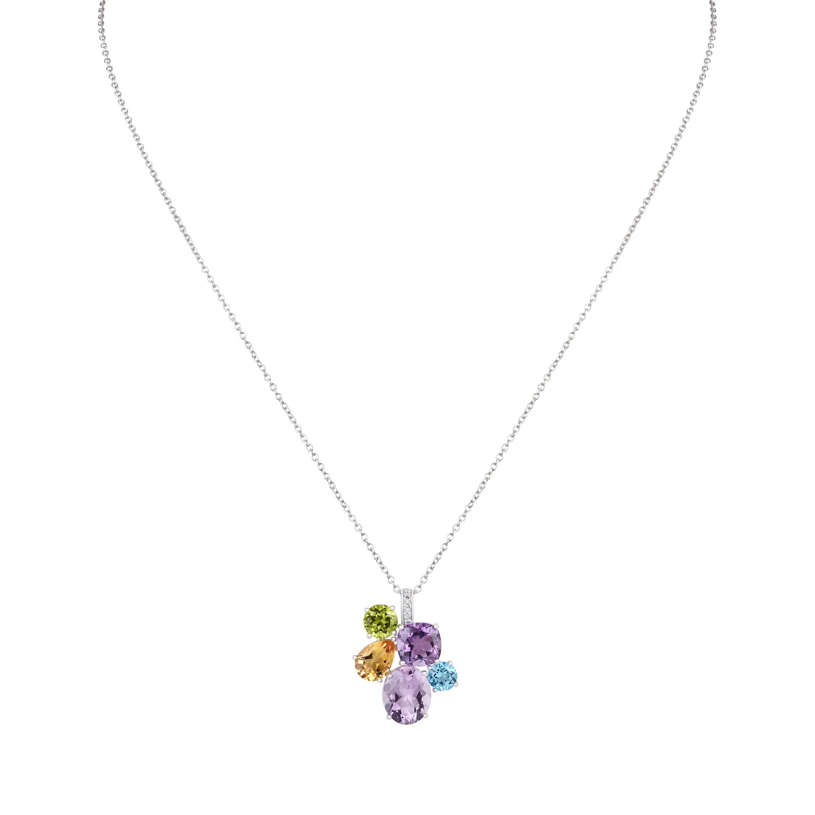 Image of Chaos Pendant in 18ct White Gold with Multicoloured Gemstones