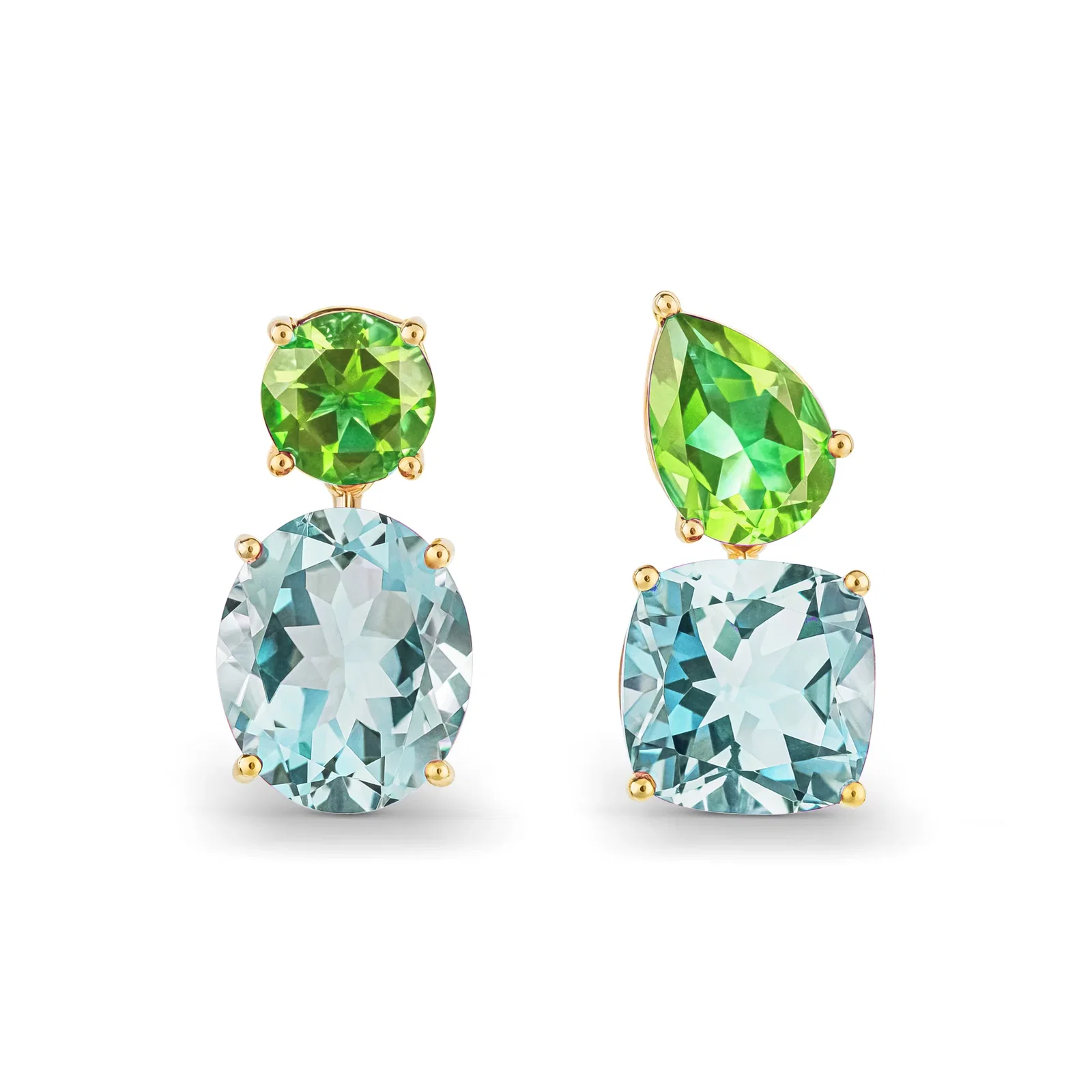 Image of Chaos Earrings in 18ct Yellow Gold with Peridot & Prasiolite