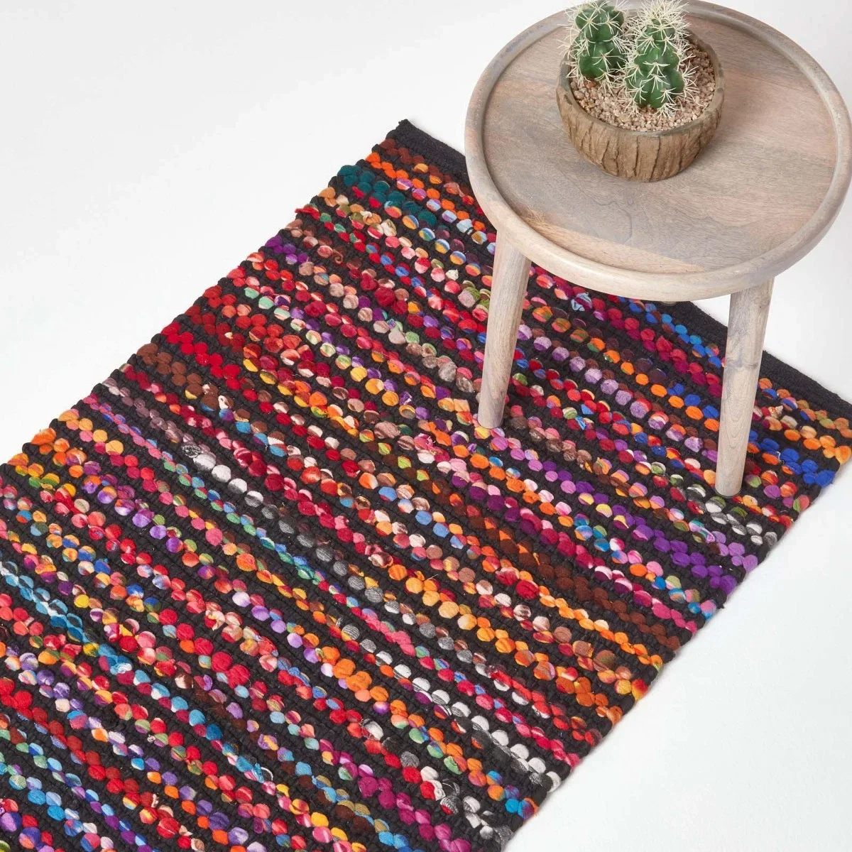 Image of Handwoven Multi Coloured Recycled Chindi Folk Rug, 66 x 200 cm