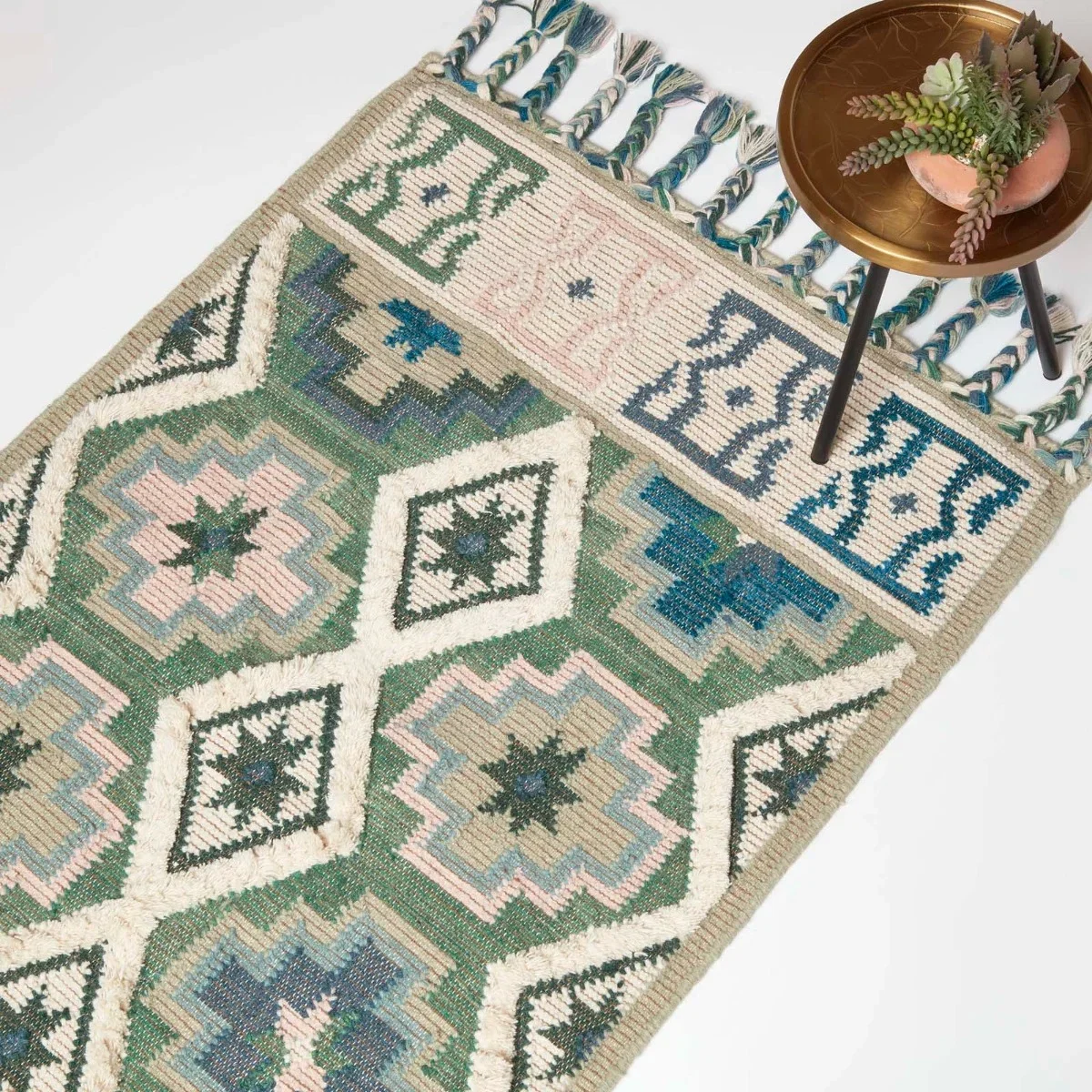 Image of Matala Green & Blue Kilim Wool Rug 90 x 150 cm