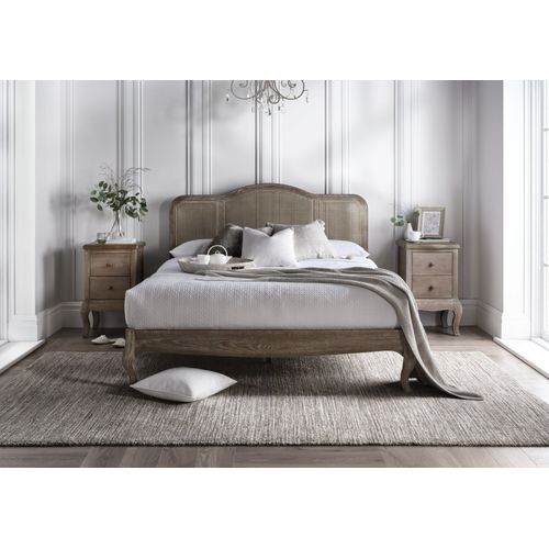 Classic French Inspired Rattan Dusted Oak Finish Bed Frame