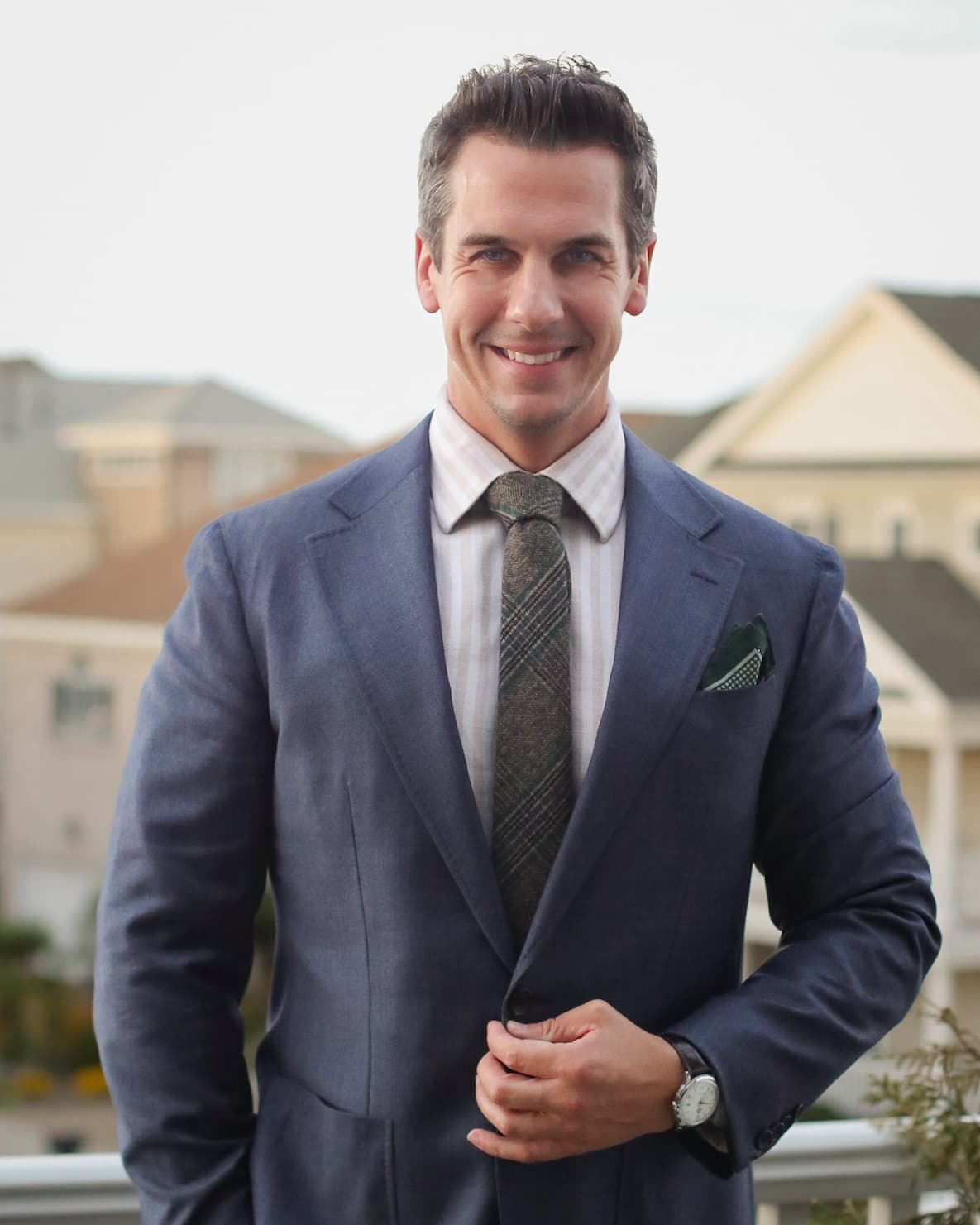 Grey & Green Woolen Plaid Tie 