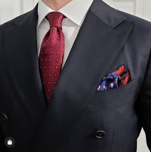 Navy & Red Geometric Foulard Pattern Silk Tie 