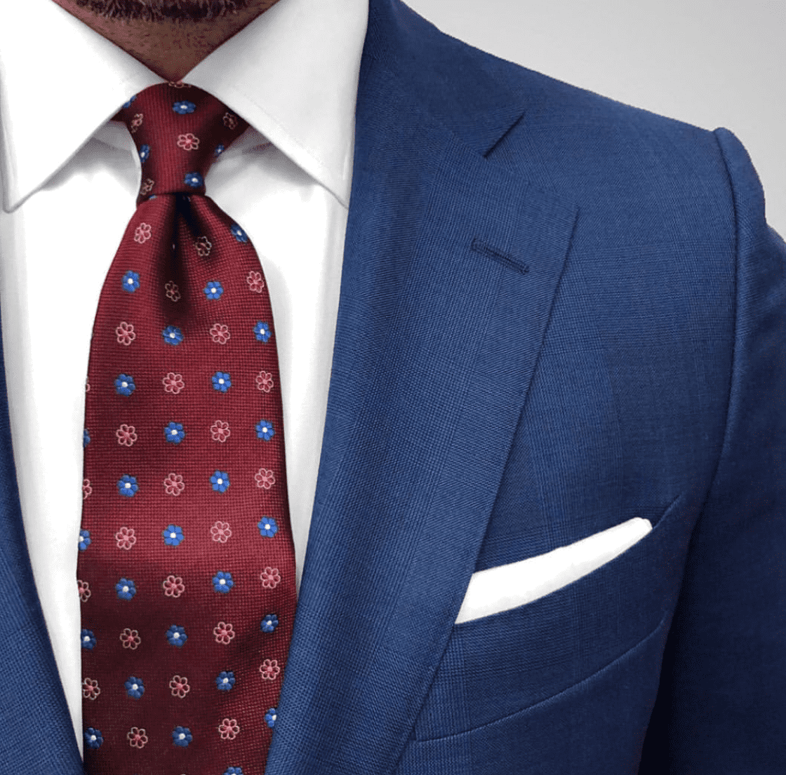 Burgundy & Blue Geometric Foulard Pattern Tie 