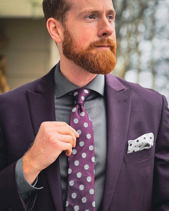 Purple & Silver Geometric Foulard Pattern Silk Tie 