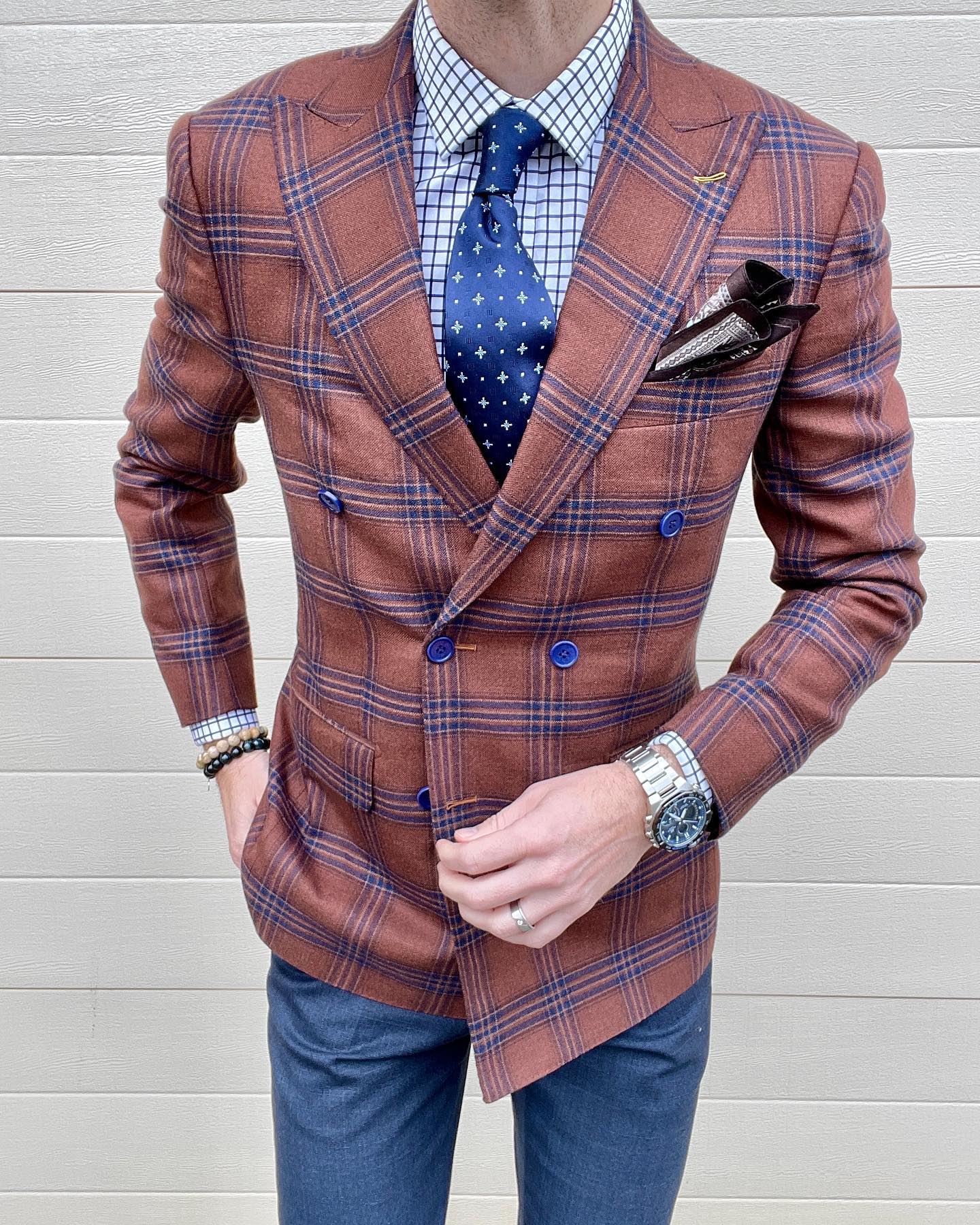 Navy & Silver Geometric Foulard Silk Tie 