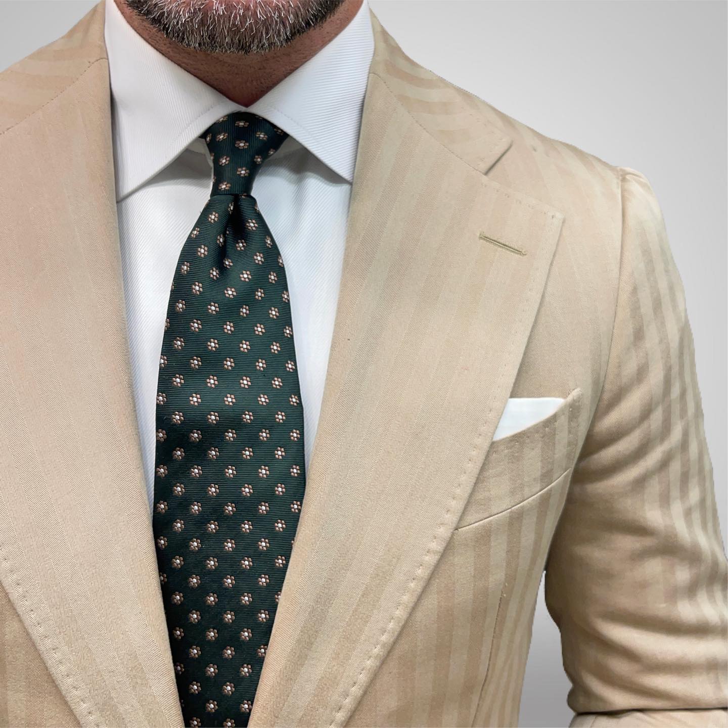 Olive Green & Brown Geometric Foulard Silk Tie 