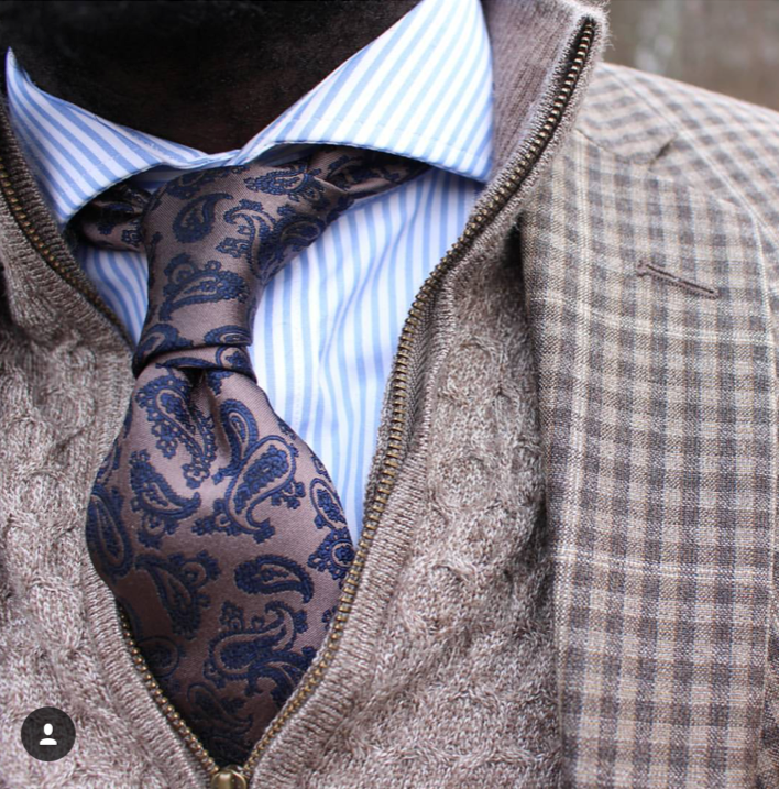 Brownish Gold & Navy Paisley Silk Tie