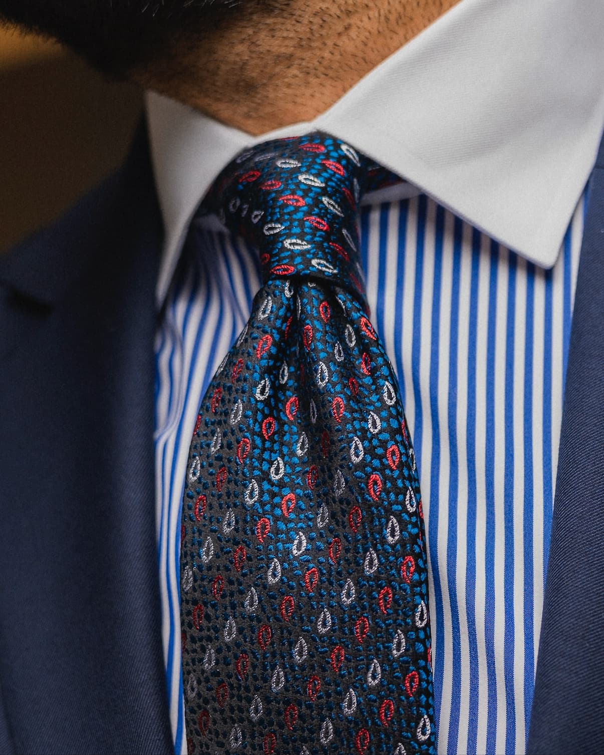 Navy, Red & White Paisley Silk Tie 