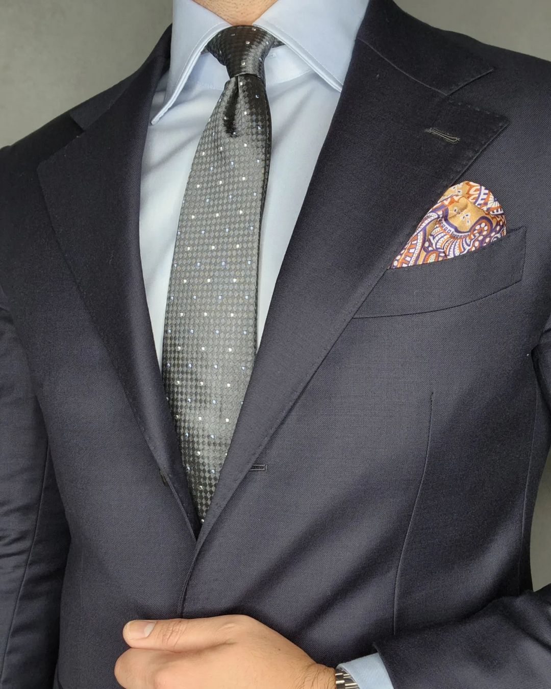 Grey & Silver Polka Dot Silk Tie 