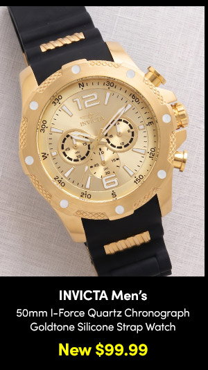 INV-19660 INVICTA | Men's 50mm I-Force Quartz Chronograph Goldtone Silicone Strap Watch – New $99.99