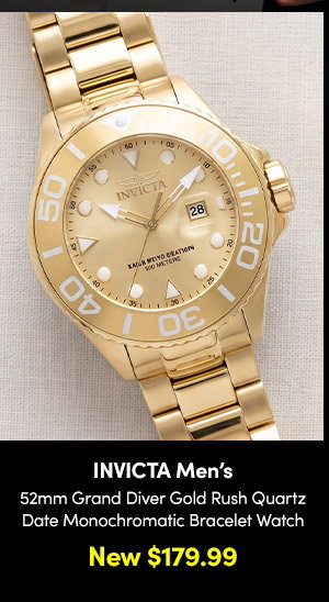 INV-48613 INVICTA | Men's 52mm Grand Diver Gold Rush Quartz Date Monochromatic Bracelet Watch – New $179.99