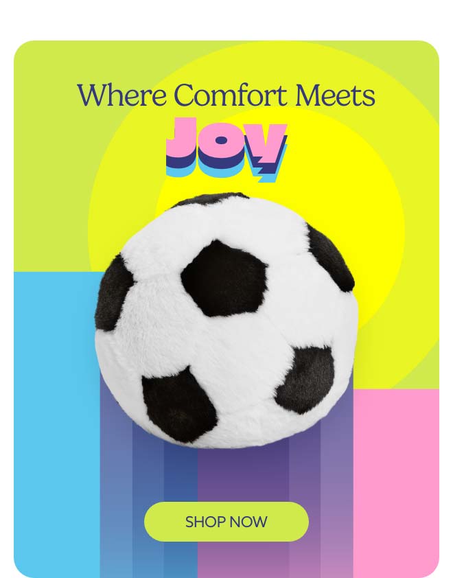 Soccer Ball Warmies on a color block background. Shop Now.