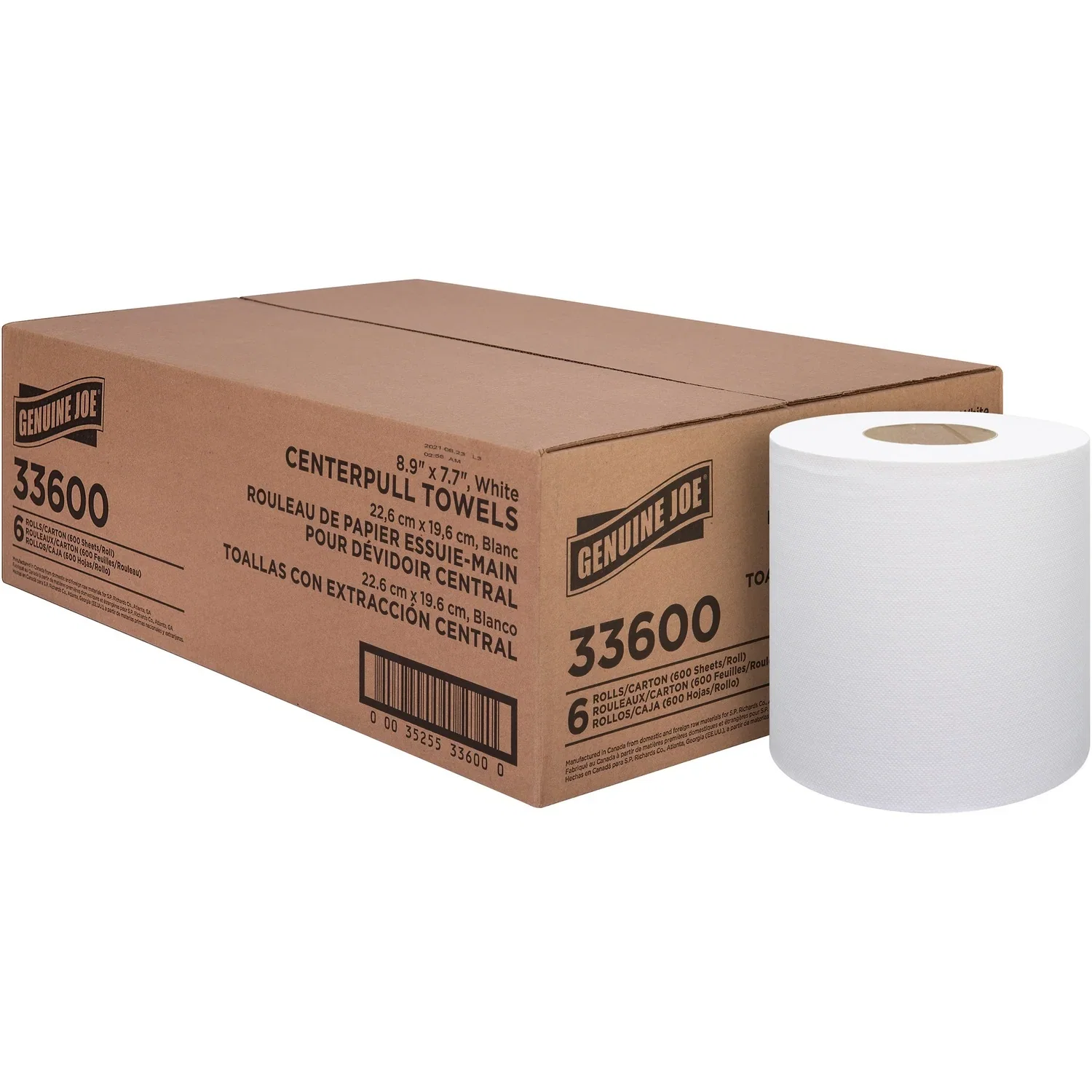 Image of Genuine Joe Centerpull Towel Rolls - 600 Sheets/Roll - White - 6 / Carton (GJO33600)
