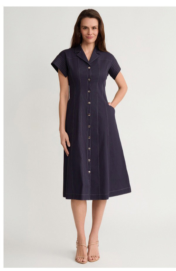 Fit-N-Flare Contrast Stitch Cotton Maxi Dress