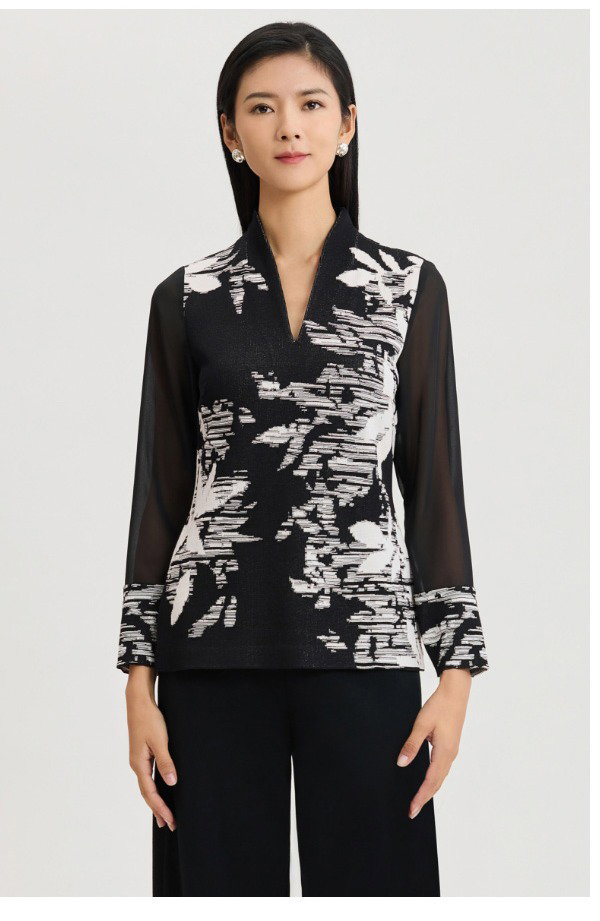 Mixed-Media Floral Jacquard Knit Tunic